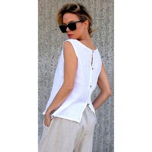 Gigi Moda Italy White Giardino Linen Tank Top Vanilla Girl Minimalist Neutral